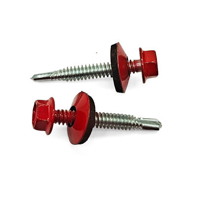 Red Baked Paint Hex Flange Head Self-Drilling Screw with Waterproof EPDM Washer for M6/M8/M10 Roofing Applications