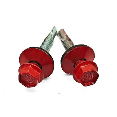 Red Baked Paint Hex Flange Head Self-Drilling Screw with Waterproof EPDM Washer for M6/M8/M10 Roofing Applications
