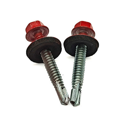 Red Baked Paint Hex Flange Head Self-Drilling Screw with Waterproof EPDM Washer for M6/M8/M10 Roofing Applications